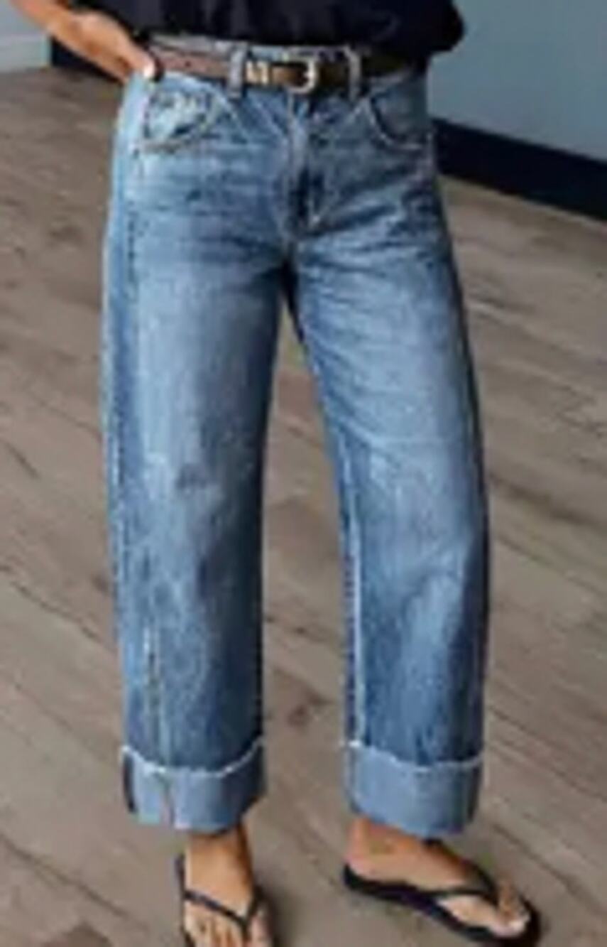 Flemingals Wash Seam Front Roll Raw Hem Mid Rise Straight Leg Crop Jeans Sz XL